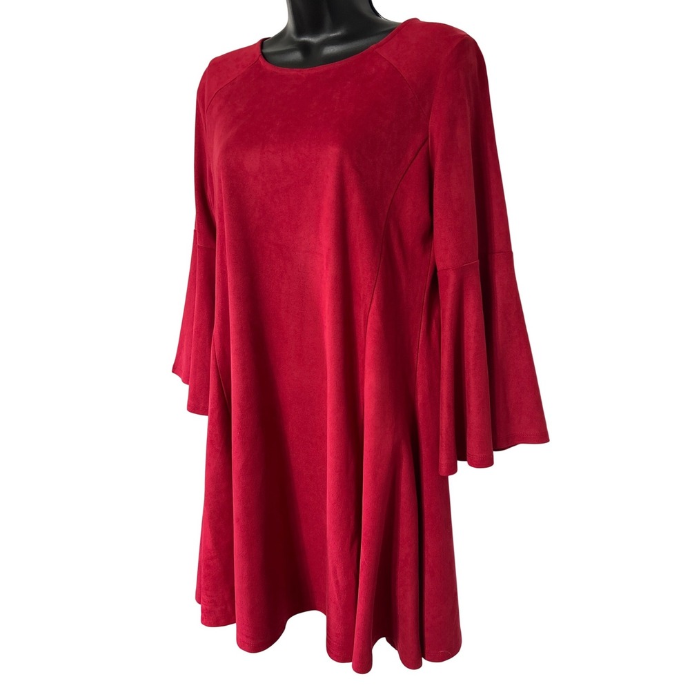 Blush‎ Red Faux Suede Bell Sleeve Mini Dress D214SU2 Womens Medium Flare Party
